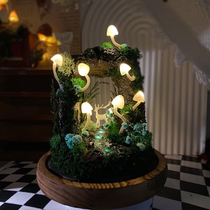 Enchanted Forest Mushroom Lamp Miniature Cave with Creek & Deer Fantasy Micro Landscape Whimsical Home Decor Mushroom Nightlight Unique Gift image 2