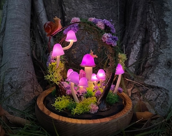 Unique Handmade Purple Mushroom Lamp Fairy Glowing Crystal Night Light Magic Forest Rustic Home Decor Christmas Birthday Gift Nature Lover