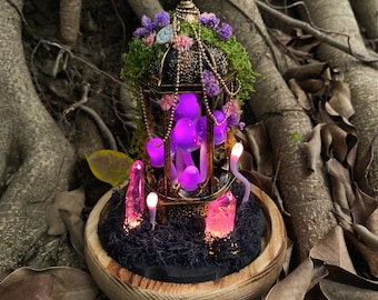 Lampada a fungo viola, castello delle fiabe, luce notturna, foresta magica, decorazione per la casa, cristallo luminoso, graziosa lampada a fungo fatta a mano, regalo di Natale unico