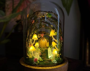 Feenhaftes Türnachtlicht mit leuchtendem Kristall, verzauberte Waldpilzlampe, Märchendekor für Schlafzimmer, Kinderzimmer, Kinder, Mädchen, einzigartiges Geschenk