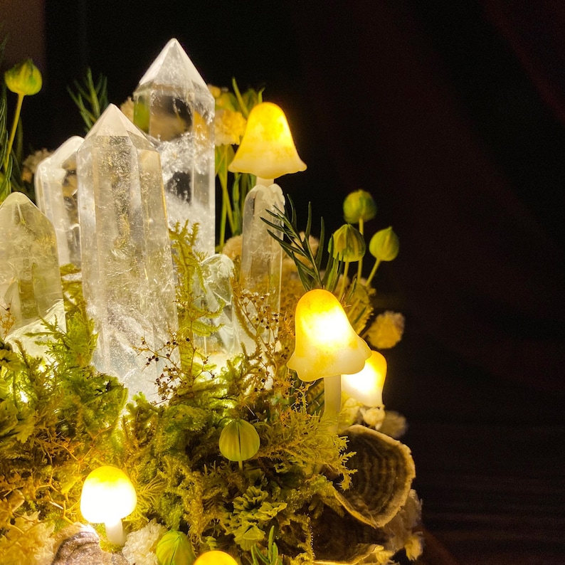 Glowing Crystal Pillars with Healing Properties, Enchanted Forest Mushroom Lamp, Fantasy Crystal Nightlight, Unique Gift, Elegant Home Decor image 8