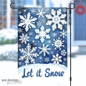 Let It Snow tuinvlag PNG-sublimatieontwerp, vakantiedecorontwerp, 12 x 18 vlag png, winter buitendecor, wintervlag png, vlag sneeuwvlok
