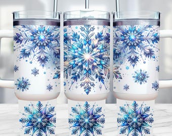 Christmas 40 oz Tumbler Wrap, 40 oz Christmas Sublimation Design, Snowflake Tumbler Wrap, Winter Tumbler Wrap, Snowflake PNG 40oz Wrap
