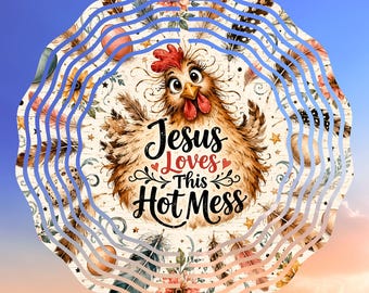Chicken Wind Spinner PNG, Funny Chicken Christian Sublimation, Farmhouse Garden Decor, Faith Based Digital Download