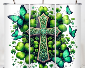 Celtic Cross 20oz Skinny Sublimation Tumbler, Butterfly Tumbler, Christian Tumbler, Jesus Butterfly PNG, Cross Tumbler PNG, Faith Tumbler