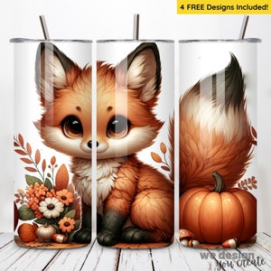 Fox Tumbler Wrap 20oz Skinny Sublimation Tumbler Design, Fall Tumbler Wrap, Baby Fox PNG, Fox 20oz Tumbler, Cute Animal Digital Download