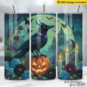 Halloween söt läskig tumbler wrap, kråka tumbler sublimering PNG wrap, läskig säsong 20oz smal tumbler-fil, kråka wrap digital nedladdning