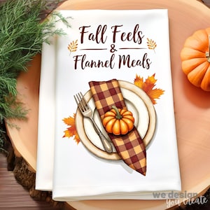 Fall Kitchen Towel Sublimation Design, Autumn Kitchen Towel PNG, Thanksgiving Kitchen Tea Towel PNG, Autumn Dish Towel PNG, Farmhouse Decor