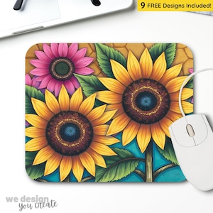 Sunflower Mouse Pad Sublimation PNG, Floral Computer Mat Design, Sunflower Mousepad PNG Design, Colorful Mouse Mat, Instant Digital Download