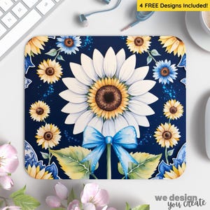 Sunflower Mouse Pad Sublimation Design, Floral Mousepad PNG Design, Sunflower Sublimation Instant Digital Download, Blue Coquette Sunflowers
