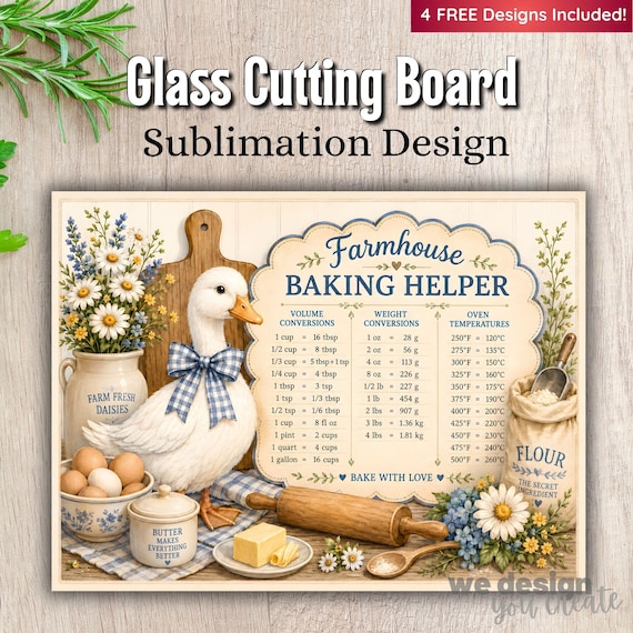 Cute Goose Print PNG , Farmhouse Sublimation, Cutting Board PNG, Kitchen Conversions, Farm Animal Png, Digital Download