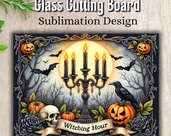 Halloween Cutting Board PNG Sublimation Design, Spooky Season Cutting Board Design, Fall Kitchen Decor PNG, Crow Pumpkin Chopping Board PNG