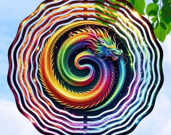 Rainbow Dragon Wind Spinner Sublimation Design, Neon Dragon Garden Decor, Dragon Lover Gift, Spinner Template, Hanging Spinner Outdoor Decor