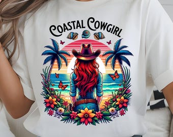 Coastal Cowgirl PNG T-Shirt Design, Beach Cowgirl PNG, Western Cowgirl Design, Seaside Cowgirl, Cowgirl Beach Art, Trendy Western PNG