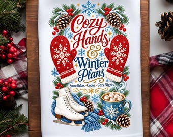 Winter Kitchen Towel PNG, Christmas Sublimation Design, Cozy Winter Tea Towel, Holiday Kitchen Decor