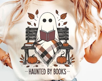Haunted by Books Reading Ghost PNG, Fall Halloween Sublimation Design, Bookish Spooky Clipart, Book Lover PNG, Cute Ghost PNG, Autumn Ghost