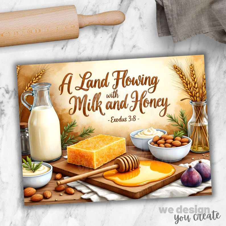 Milk and Honey Cutting Board PNG, Christian Sublimation Design, Bible ...