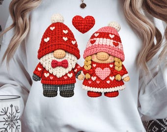 Valentine's Day Gnomes PNG, Faux Crochet Valentines Day PNG, Yarn Gnome Couple, Crochet Style Valentine PNG, Cute Holiday Couple Design