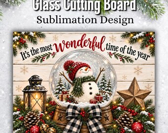Snowman Cutting Board PNG, Most Wonderful Time of the Year, Winter Snowman Sublimation, Christmas Kitchen Decor, Holiday Cutting Board PNG