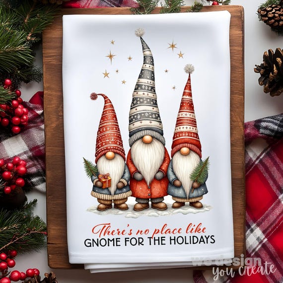 Gnome for the Holidays Kitchen Towel Sublimation, Christmas Gnomes Design, Christmas Tea Towel, Christmas Hand Towel, Holiday Gnomes PNG