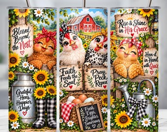 Christian Chicken Tumbler Wrap PNG, Faith Farmhouse Sublimation, Cute Hen 20oz Tumbler, Blessed Beyond the Nest, Inspirational Chicken PNG