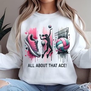 Volleyball PNG Sublimation Design, Brushstroke Design, All About That Ace Instant Download, Volleyball Mom PNG T-Shirt Design Game Day Vibes