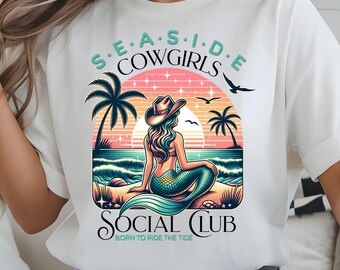 Cowgirl T-shirt Coastal Cowgirl PNG, zeemeermin shirt sublimatie ontwerp, Western Cowgirl ontwerp Ocean Lover geschenken, Seaside Cowgirl Beach Lover