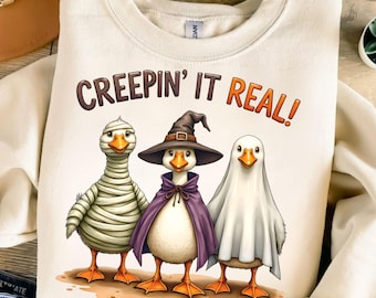 Creepin It Real Halloween Goose PNG Sublimation Design, Funny Spooky PNG, Halloween Shirt Png, Funny Ghost Goose Halloween Digital Download
