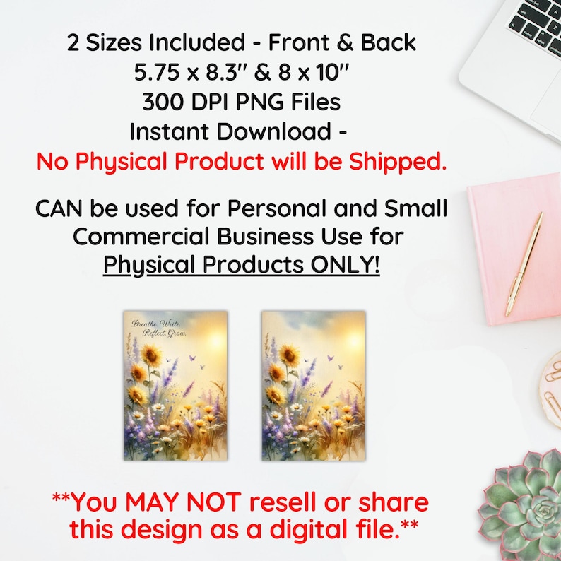 Inspirerande journalomslag PNG sublimeringsdesign, blommig anteckningsbok PNG, vildblommor sublimering direkt digital nedladdning reflektionsjournal bild 3
