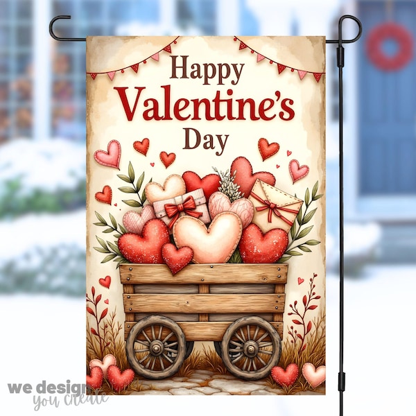 Bandera de jardín de San Valentín (PNG), diseño de sublimación de carro con forma de corazón, decoración de granja, decoración de exteriores, bandera de 30 x 45 cm (PNG), letrero de porche de San Valentín