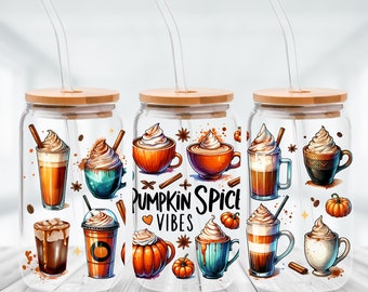 Pumpkin Spice Glass Can Wrap Digital Sublimation Design 16oz Glass Can Wrap Fall Sublimation Design PNG Coffee Lover PNG, Pumpkin Spice PNG