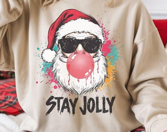 Santa Clause Bubble Gum Png, Christmas png, Retro Santa Claus Design, Stay Jolly Santa, Preppy Christmas Png, Merry Christmas Cool Santa Png