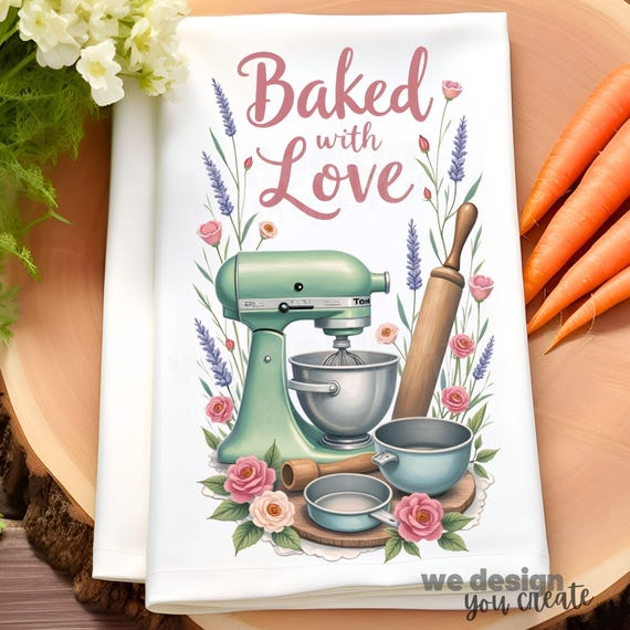 Baked With Love Kitchen Towel Sublimation Design, Kitchen Towel PNG, Kitchen Tea Towel Farmhouse Decor, Baking Lover Gift, Kitchen Decor PNG