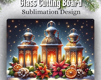 Christmas Cutting Board Sublimation Design Download, Lantern Cutting Board PNG Design, Christmas PNG, Christmas Candle PNG Instant Download