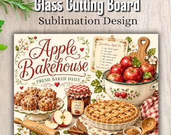 Tagliere Apple Bakehouse PNG, design vintage da panetteria per sublimazione, download digitale