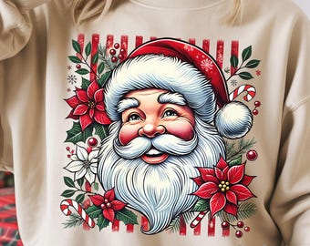 Vintage Santa Face PNG, Retro Floral Christmas Sublimation, Christmas png, Retro Santa Claus Design, Preppy Christmas Png, Merry Christmas