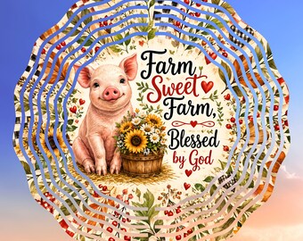 Cute Pig Wind Spinner PNG, Farm Christian Sublimation Design, Farmhouse Faith Yard Decor, Farm Sweet Farm Digital Download