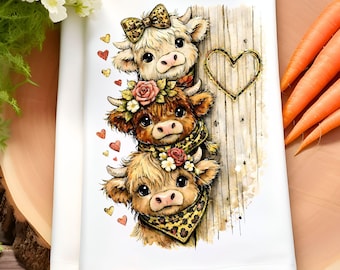 Highland Cow Kitchen Towel Sublimation Design, Dish Towel PNG, Cute Cow Tea Towel, Farmhouse Cow Design, Cow Lover Gift, Cow Farmhouse Decor