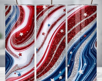 Patriotic Swirl Tumbler PNG Design, USA Red White & Blue 4th of July Wrap, American Sublimation, July 4th Tumbler Stars and Stripes Seamless