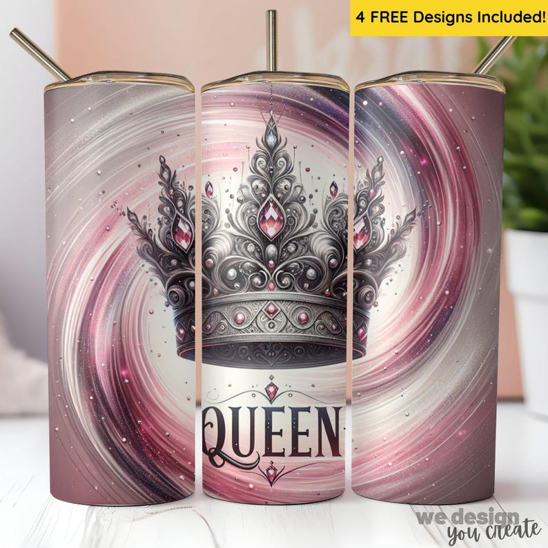 Queen Crown Tumbler Wrap, Elegant Royalty Design (PNG Digital Download) image 1
