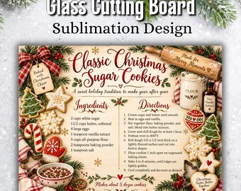 Christmas Sugar Cookie Recipe PNG, Christmas Cutting Board Design, Holiday Baking Sublimation, Christmas Kitchen Decor, Digital Download