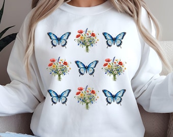 Floral PNG Sublimation Design, Butterflies PNG Design, Wildflowers PNG Instant Download, Floral Tshirt, Trendy Flower Butterfly Tshirt png
