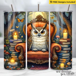 Forest Book Owl Tumbler Wrap PNG, 20oz Skinny Tumbler Sublimation Design, Gothic Fantasy Book PNG, Mystical Owl PNG, Book Lover Tumbler Wrap