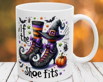 Envoltura para taza de Halloween de 11 oz y 15 oz, diseño de sublimación, descarga digital instantánea PNG, bruja divertida PNG, si el zapato te queda, taza de café PNG, regalo