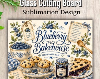 Tagliere Blueberry Bakehouse PNG, design vintage da panetteria per sublimazione, download digitale