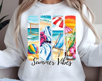 Summer Vibes PNG-sublimatieontwerp, penseelstreken PNG, strand T-shirt ontwerp direct downloaden, trendy zomertijd png-bestand, oceaan T-shirt ontwerp