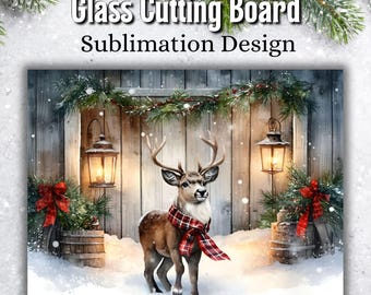 Winterherten snijplank sublimatie png, rustiek winters tafereel, kerstsnijplank png, ontwerp snijplank vakantie, rendier png