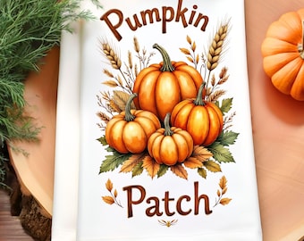 Pumpkin Patch Kitchen Towel Sublimation Design, Pumpkin Kitchen Towel PNG, Autumn Harvest Country Kitchen Tea Towel PNG Fall Farmhouse Decor