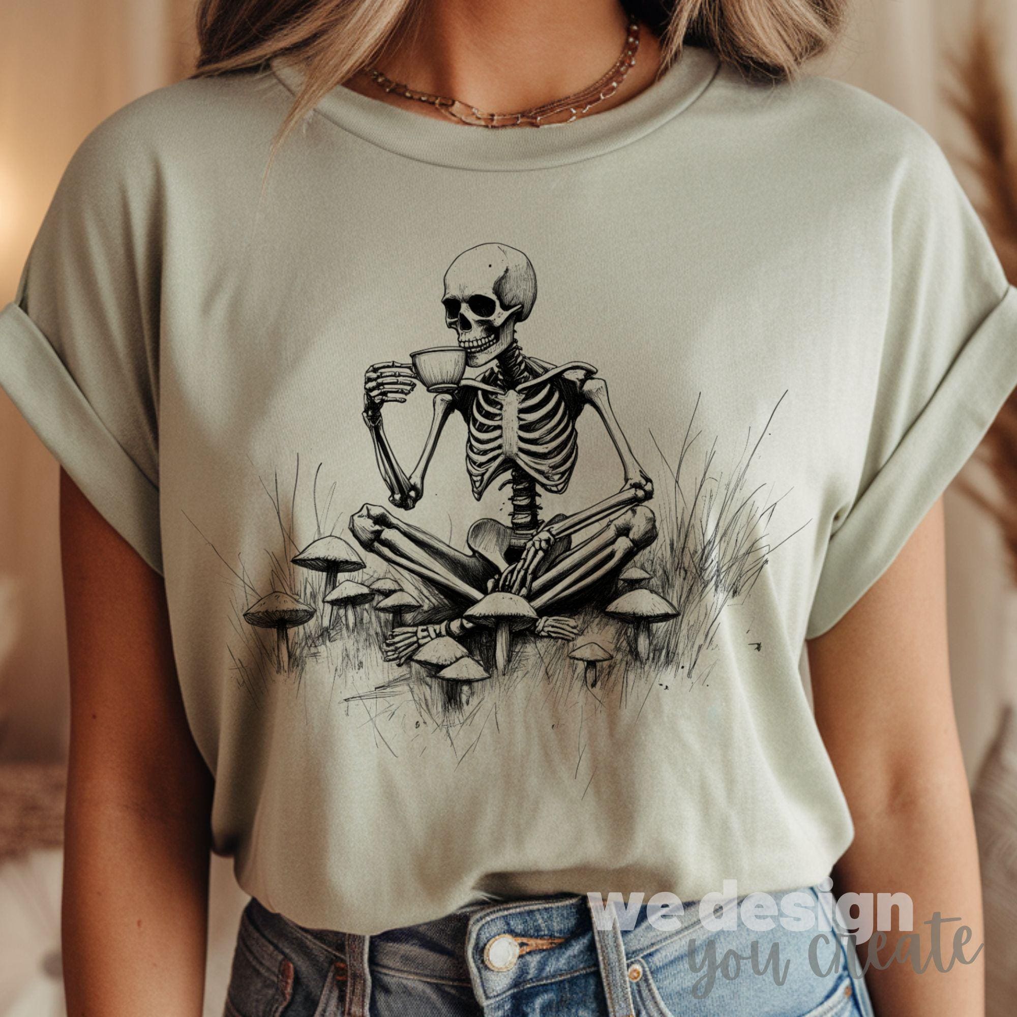 Skeleton Sipping Tea PNG, Halloween Fall Design, Gothic Tshirt 