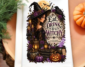 Halloween Kitchen Towel PNG, Witch Sublimation Design, Gothic Witch PNG, Witch Halloween Decor, Spooky Kitchen PNG